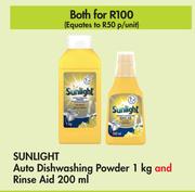 Sunlight Auto Dishwashing Powder 1Kg & Rinse Aid 200ml-Both For
