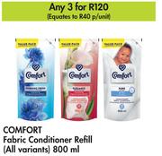 Comfort Fabric Conditioner Refill (All Variants)-For 3 x 800ml