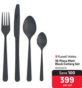 Russell Hobbs 16-Piece Matt Black Cutlery Set-Per Set