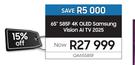 Samsung 65" S85F 4K OLED Vision AI TV 2025 QA65S85F