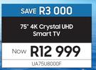 Samsung 75" 4K Crystal UHD Smart TV UA75U8000F