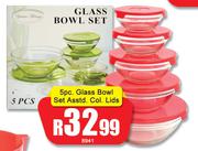 5 Pc Glass Bowl Lids Set Assorted Colours