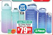 3 Pc Water Bottles Assorted Colours-Each