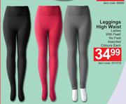 Leggings High Waist Ladies With Feet/No Feet Assorted Colours-Each