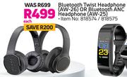 Aiwa Bluetooth Twist Headphone (AW-26) Or Bluetooth ANC Headphone (AW-25)-Each