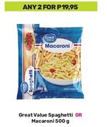 Great Value Spaghetti Or Macaroni-For 2 x 500g