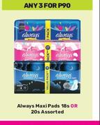Always Maxi Pads 18s Or 20s Assorted-For 3