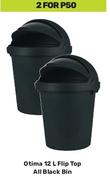 Otima 12L Flip Top All Black Bin-For 2