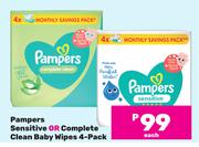Pampers Sensitive Or Complete Clean baby Wipes 4 Pack-Each