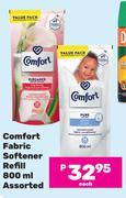 Comfort Fabric Softener Refill Assorted-800ml Each