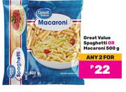Great Value Spaghetti Or Macaroni-For Any 2 x 500g