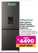 Hisense 222L Bottom Mount Freezer Fridge With Water Dispenser
