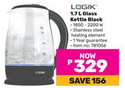Logik 1.7L Glass Kettle Black
