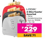 Logik 2 Slice Toaster Assorted