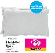 Mainstays 2 Pack Quilted Hollowfibre Pillows-50 x 90cm