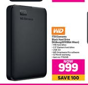 WD 1TB Elements Black Hard Drive WD BUZG0010BBK-WESN