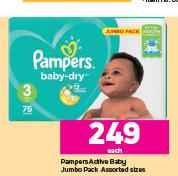 Pampers Active baby Jumbo Pack Assorted Sizes-Each