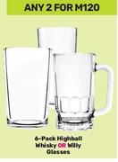 6 Pack High Ball Whisky Or Willy Glasses-For 2