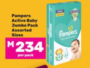 Pampers Active Baby Jumbo Pack Assorted Sizes-Per Pack