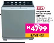 Defy 15Kg Twin Tub Metallic Washer DTT151