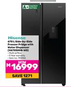Hisense 670L Side By Side Freezer Fridge With Water Dispenser H670SMIB-WD