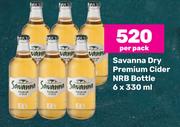 Savanna Dry Premium Cider NRB Bottle-6 x 330ml Per Pack