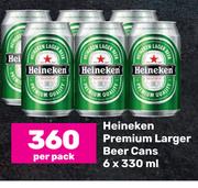 Heineken Premium Lager Beer Cans-6 x 330ml Per Pack