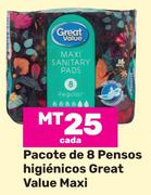 Great Value Maxi pacote de 8 Pensos higienicos-cada