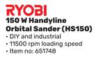 Ryobi 150W Handyline Orbital Sander HS150-Each
