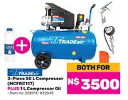 Tradeair 3 Piece 50L Compressor MCFRC117 Plus 1L Compressor Oil-Both For