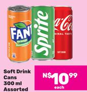 Fanta/Sprite/Coca Cola Soft Drink Cans Assorted-300ml Each
