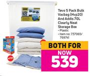 Tevo 5 Pack Bulk Vacbag (Hvp20) And Addis 70Ltr Clearly Neat Storage Box-For Both