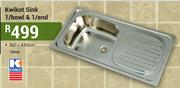Kwikot Sink 1/Bowl & 1 End 860x435mm