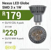 Nexus LED Globe SMD 3 x 1W GU10 WW-4 Pack