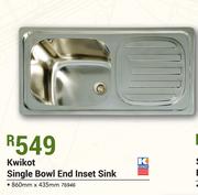 Kwikot Single Bowl End Inset Sink 860mm x 435mm