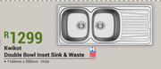 Kwikot Double Bowl Inset Sink & Waste-1160mm x 500mm