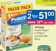 Purity Cereal Stage 1 Or Stage 2 Just Add Milk-2x450g