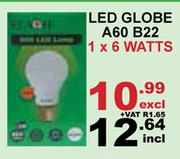 LED Globe A60 B22-1 x 6 Watts