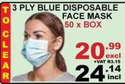 3 Ply Blue Disposable Face Mask-50 x Box