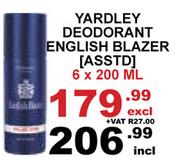 Yardley Deodorant English Blazer Asst-6 x 200ml