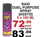 Raid Duel Purpose Spray Assorted-6 x 180ml