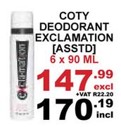 Coty Deodorant Exclamation Assorted-6 x 90ml