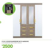 Rome 4 Door Bedroom Wardrobe With Mirrors 1940 x 1595 x 420mm 1-274