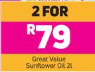 Great Value Sunflower Oil-For 2 x 2Ltr