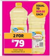 Great Value Sunflower Oil-For 2 x 2Ltr