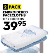 Ackerman Baby Company 2 Pack Embroidered Facecloths (0-12 Months)