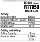 Mac Afric Lathe,Milling & Drilling Machines With Auto Feed & Adjustable Head HQ400 EMILHQ/400