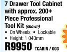 MacAfric 7 Drawer Tool Cabinet With Approx 200+ Piece Professional Tool Kit TCABIN/003
