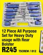 S2 Steel Screwdriver Sets 12 Piece All Purpose Set For Heavy Duty Usage With Rear Bolster TSCREW/012