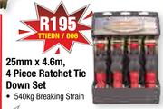 25mm x 4.6m, 4 Piece Ratchet Tie Down Set TTIEDN/006